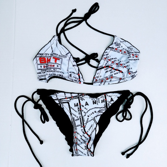 Graffinis ruffle string bikini subway print - Picture 1 of 2